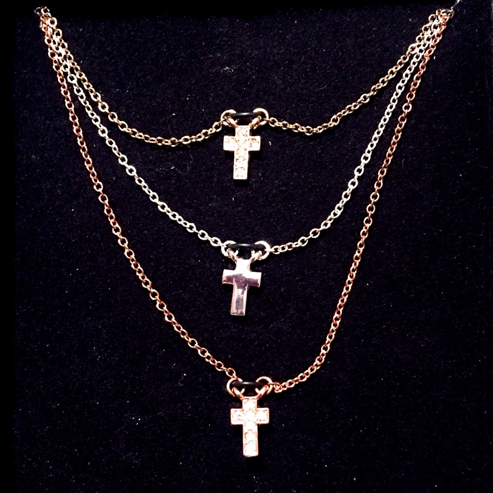 3 Pc Gold, Silver or Rose Gold Cross Necklaces